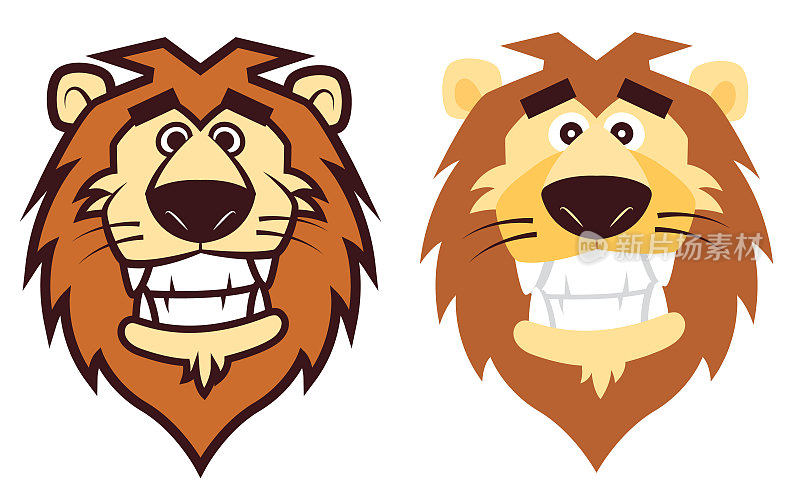 设置可爱的狮子头吉祥物运动或动物园/动物医院吉祥物-平面矢量